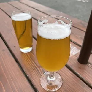 The featherweight on the left and the rosemary saison on the right