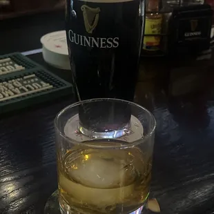 Green Spot whiskey and a Guinness