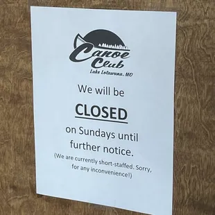 Closed Sunday but open Monday