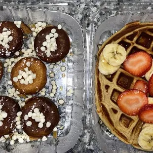 Mini doughnuts and waffle