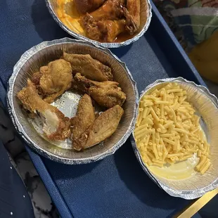 Take out bone-in Mango habanero wings (meh) lemon pepper wings (good) Kraft Mcaroni and cheese (total flop).