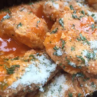 Garlic Parmesan Buffalo hot and extra wet w/ Blue cheese! A+
