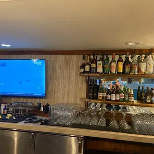a bar with a large screen