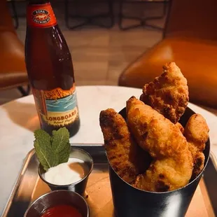 chicken nuggets &amp; bottled beer from Kona Brewery