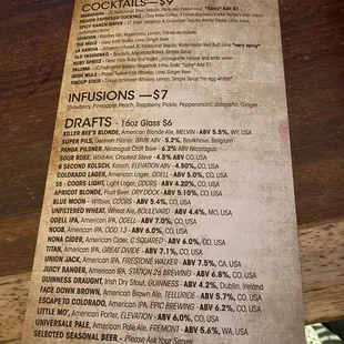 Drinks menu