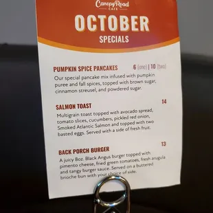 October Specials - I love that you can get 1 or 2 pancakes.