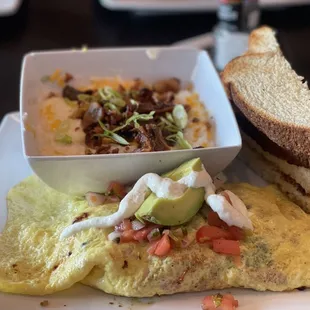Surfer Girl Omelet and loaded cheese grits