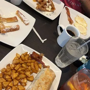 Breakfast Burrito  Kids French toast sticks Churro Waffle Eggs Pecan Smoked Bacon