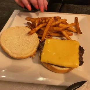 cheeseburger and fries