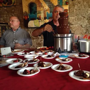 Chocolate ice red strawberries and bananas!!!