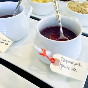 Delicious jams and nut butters for the toast bar.