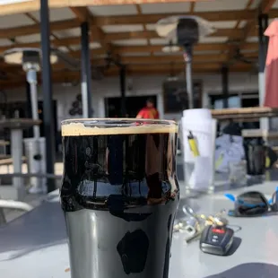 a pint of beer on a table