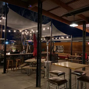 outdoor seating area at night