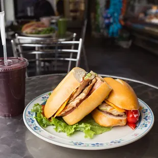 a sandwich and a drink