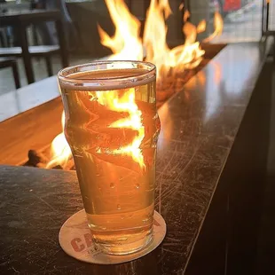 Beer and fire place