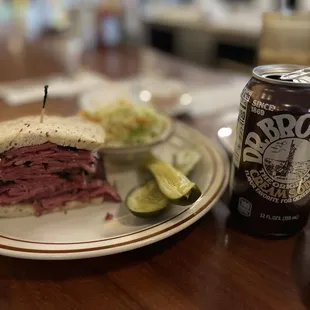 Fresser, pastrami and corned beef piled high on rye.
