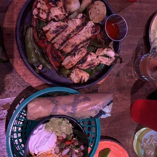Grilled chicken fajitas and the fixins