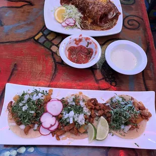 Mega Wet and 3 Soft Tacos pastor