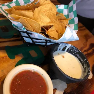 Queso with a bit of Poblano. Delicious