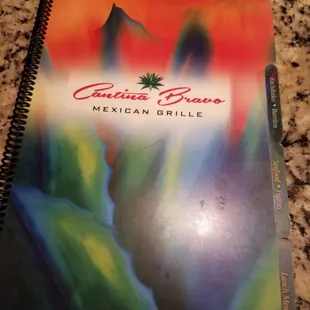 a cookbook on a granite countertop