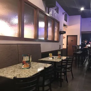tables and chairs in a restaurant