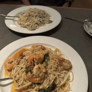 Carbonara and shrimp scampi