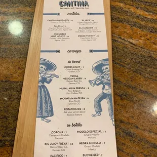 Cocktail menu
