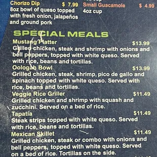 Appetizer and Special Menu