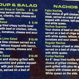 Soup, Salad, and Nacho Menu