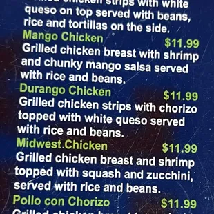 Chicken Menu