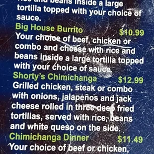 Burrito Menu