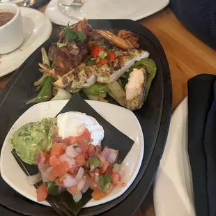 Combo fajitas with bacon wrapped shrimp