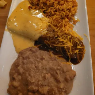 Kids cheese enchilada with rice and beans