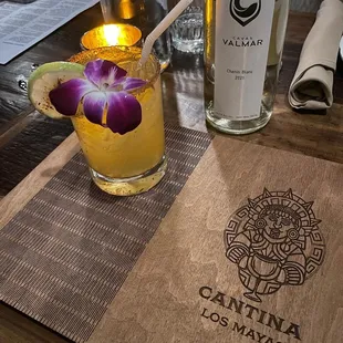 Margarita and bottle of Cavas Valmar Chenin Blanc