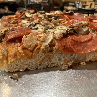 Sicilian 3 toppings combo-next to no cheese or sauce