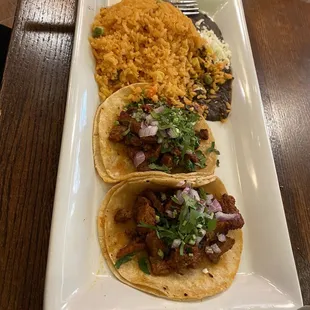 Arrachera Tacos with rice &amp; beans