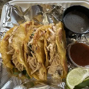Chicken birria tacos to go
