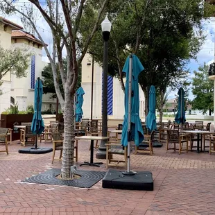 Outdoor seating area will be great when the weather is not surface of the sun or hot