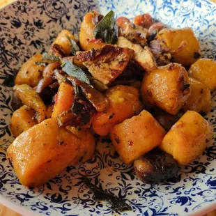 Roasted squash gnocchi $16 Squash and ricotta dumplings, roasted chestnuts, caramelized pear, beurre noisette, fried sage, fresno