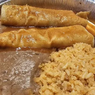 Traditional Enchiladas with beans and rice. Pretty good.