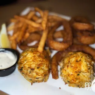 crab cakes and fries