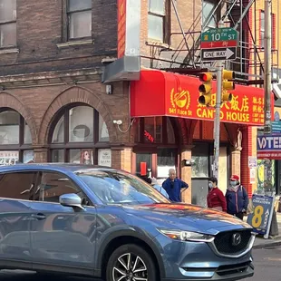 a car parked in front of a building