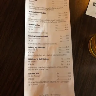 Beer menu