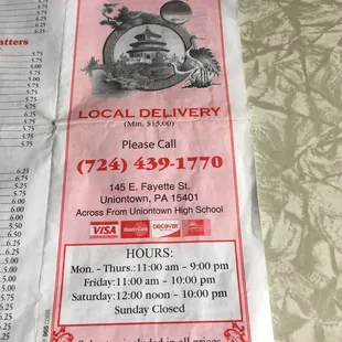 Business hours  and contact info