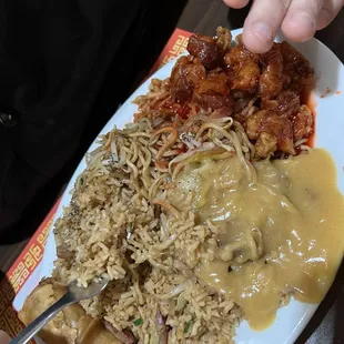 Lunch combo #1 pork chow mein and fried rice