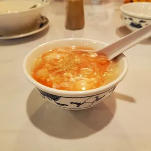 Fried Fish Maw with Crab Meat soup. Careful with their vinegar; it tastes very artificial.