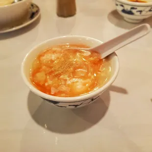 Fried Fish Maw with Crab Meat soup. Careful with their vinegar; it tastes very artificial.