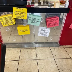 Funny signs at the counter