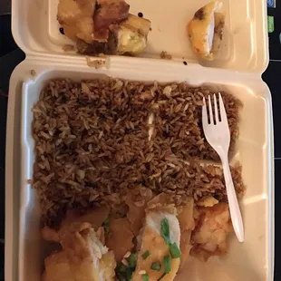 the meal in a styrofoam container