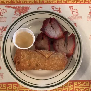 Egg roll and BBQ Pork